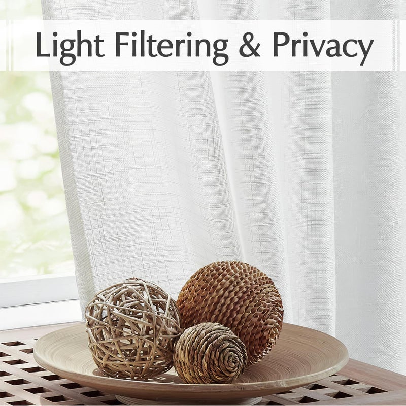 FMFUNCTEX Sheer Linen French Door Curtains - White, 72 Inches Long, Linen Textured Front, Solid Privacy, Sliding Door Curtain Set With Tiebacks, 50 Inches Wide, 1 Panel - Image 3